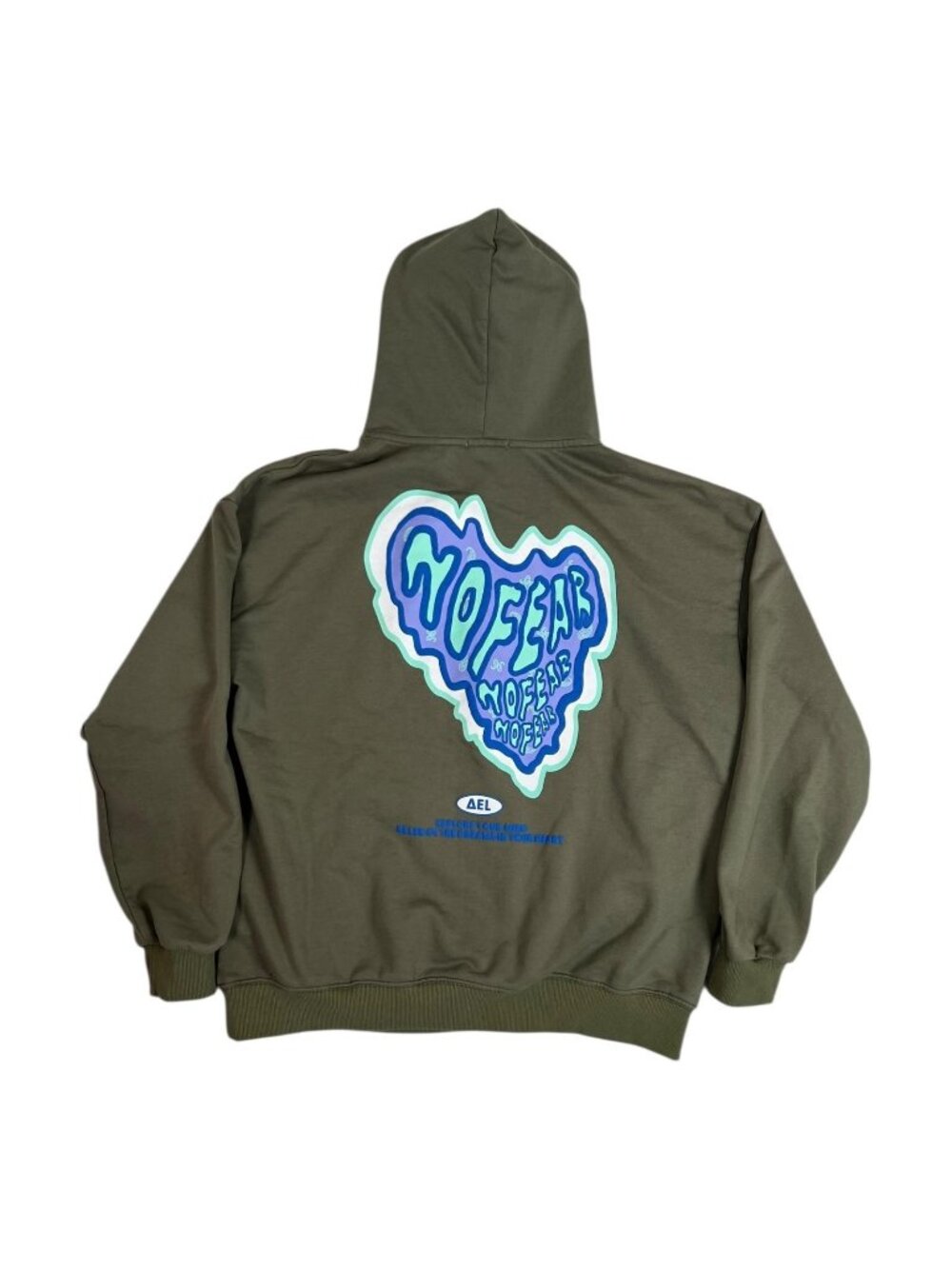 Aelfric Eden Hoodie Mens Large Green MOFEAR Heart Graphic Pullover Sweatshirt